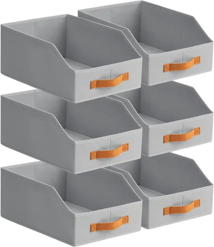 Miniatura 11 de Homsorout Contenedores de almacenamiento de tela para organizar, paquete de 6 cajas de almacenamiento grandes trapezoidales plegables con asa
