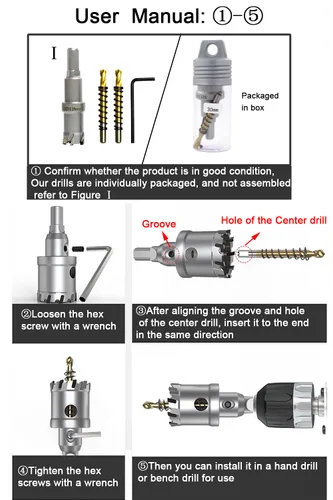 Miniatura 6 de ASNOMY Broca de sierra con punta de carburo de tungsteno para metal duro, cortador de sierra de agujero T.C.T de 4 pulgadas con 2 brocas piloto