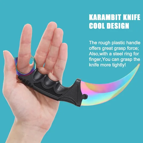 Miniatura 5 de Cuchillo Karambit de hoja fija de 3 piezas, herramienta de campamento, cuchillo de caza al aire libre con funda y cable, adecuado para senderismo