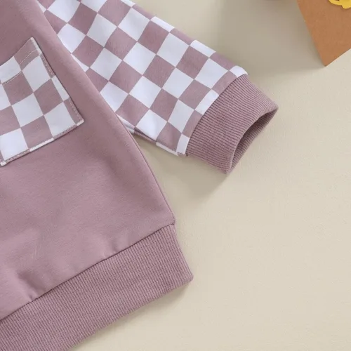 Miniatura 6 de Conjunto de 2 piezas para bebé niño y niña, sudadera de manga larga con bordado de letras, pantalones elásticos, conjunto de otoño