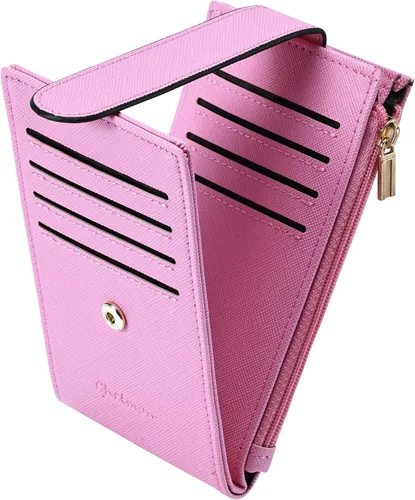 Miniatura 16 de Chelmon Cartera de mujer delgada con bloqueo RFID, billetera plegable con varios compartimientos para tarjetas con bolsillo con cremallera, Beige