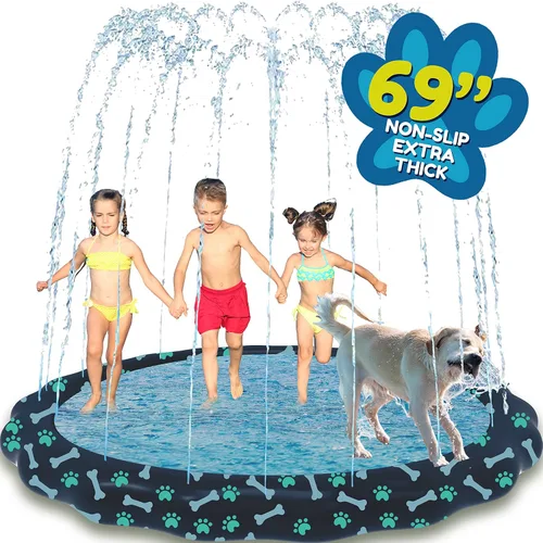 SplashEZ Almohadilla de Salpicaduras Antideslizante para Niños y Perros, 69'' Almohadilla de Salpicaduras Extra Grande con Rociador para Niños,