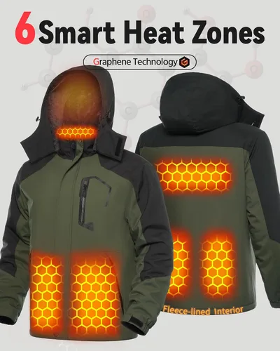 Miniatura 7 de Wulcea Chaqueta térmica de grafeno para hombre con forro de piel con batería de 7.4V 16000mAh