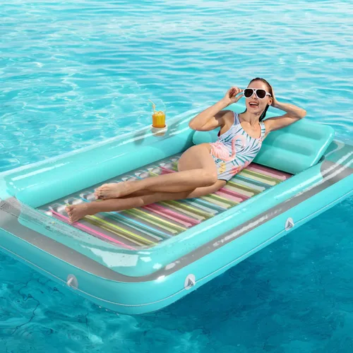 Miniatura 7 de Jasonwell Flotador de piscina inflable 4 en 1 para bronceado - Flotador de balsa para tomar el sol, juguetes, colchoneta para cama de bronceado Base