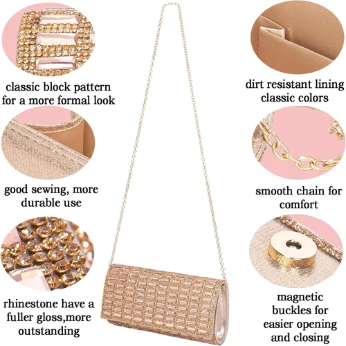 Miniatura 5 de Bolsos de noche para mujer, bolso cruzado brillante con diamantes de imitación, bolso cruzado para boda, graduación, fiesta, club