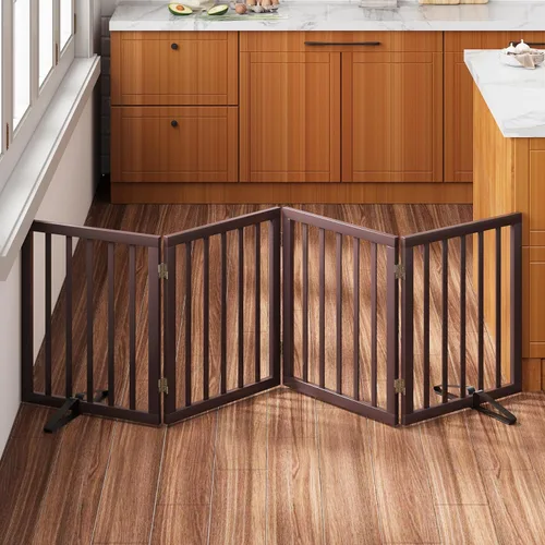 Miniatura 24 de Puerta plegable negra para mascotas de 18-55 pulgadas para escaleras y puertas, valla de puerta para cachorros