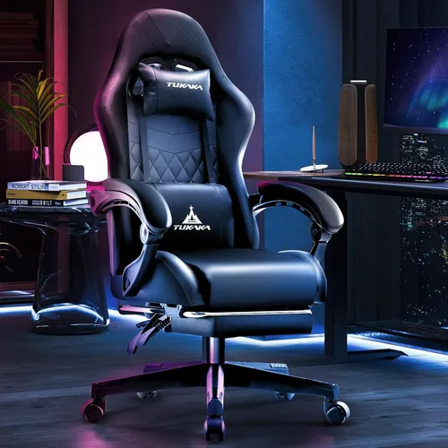 Miniatura 2 de Silla para Videojuegos, Silla de Oficina Ergonómica con Masaje, Asiento de Computadora con Reposapiés, Cojín de Muelles de Bolsillo, Silla
