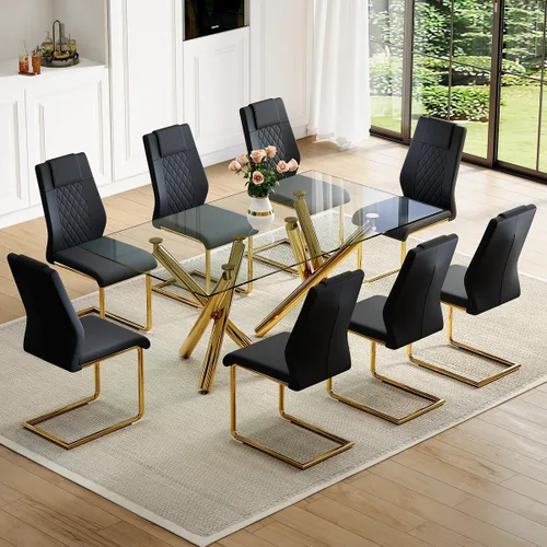 Miniatura 23 de Juego de mesa de comedor de cristal para 6,71 pulgadas, mesa de comedor para 6, mesa de cocina rectangular grande de vidrio templado y 6 sillas
