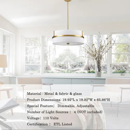 Miniatura 8 de HYDELITE Lámpara colgante dorada con tambor moderno 4 luces con pantalla de lino para comedor, sala de estar, dormitorio, isla de cocina