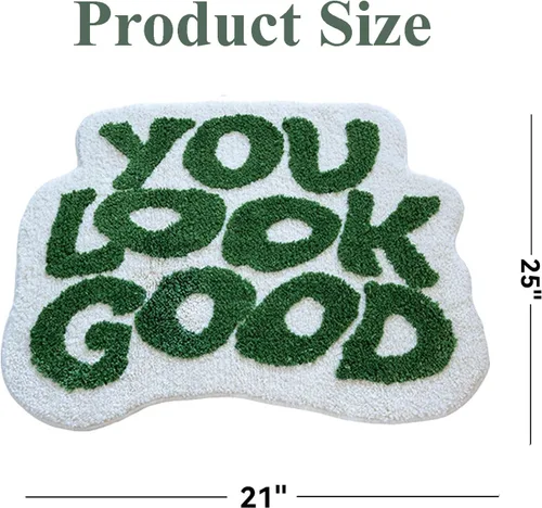 Miniatura 2 de Bathoom Rugs - Alfombra de baño verde con texto en inglés "You Look Good", antideslizante, lavable, absorbente, para ducha, pequeña, bonita