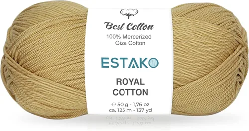 Miniatura 25 de Estako Algodón Royal, 100% hilo de algodón giza mercerizado, suave, súper fino 1 para ganchillo y tejer, 1.76 onzas (50g) / 137 yardas (125m)