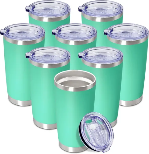 Miniatura 28 de Vaso de viaje de café de 20 onzas a granel con tapa, acero inoxidable de doble pared aislada al vacío, tazas con recubrimiento en polvo, para Rosa
