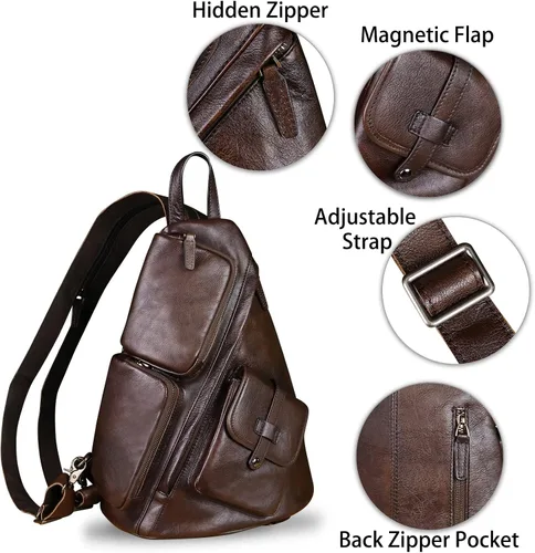 Miniatura 6 de Bolso bandolera grande de cuero genuino para hombres y mujeres, bolso bandolera grande para el hombro, bolso cruzado en el pecho para iPad, Café