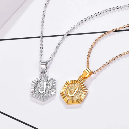 Miniatura 6 de FOCALOOK Initial Necklaces for Women Yellow GoldPlatinum Plated Hexagon Letter Pendant Necklace 18 Inch