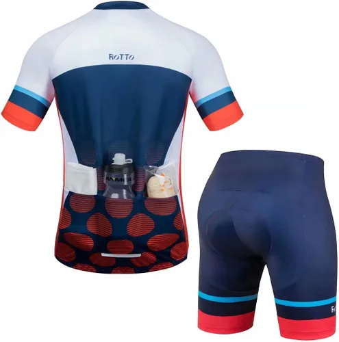 Miniatura 2 de ROTTO Conjunto de camiseta y pantalones cortos de ciclismo para hombre, ropa de ciclismo de manga corta y pantalones cortos acolchados