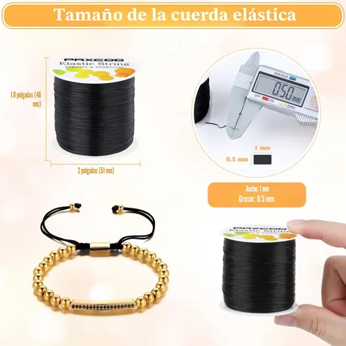 Miniatura 2 de Cuerda elástica negra Paxcoo, cordón elástico para cuentas para pulseras, collares, fabricación de joyas y suministros para enhebrado