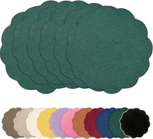 Miniatura 32 de AHHFSMEI Juego de 4 manteles individuales redondos de lino sintético, alfombrillas de mesa impermeables, resistentes al calor, antideslizantes y a