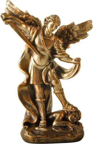 Estatua de San Miguel Arcangel - Figura de ángel de San Miguel, estatua de resina con acabado de bronce antiguo, ideal para coleccionistas y
