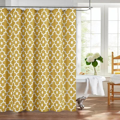Biscaynebay Cortina de ducha de tela texturizada 72" X 72", de oro con perlas de Marruecos impresas, cortina de baño de hotel de lujo de calidad