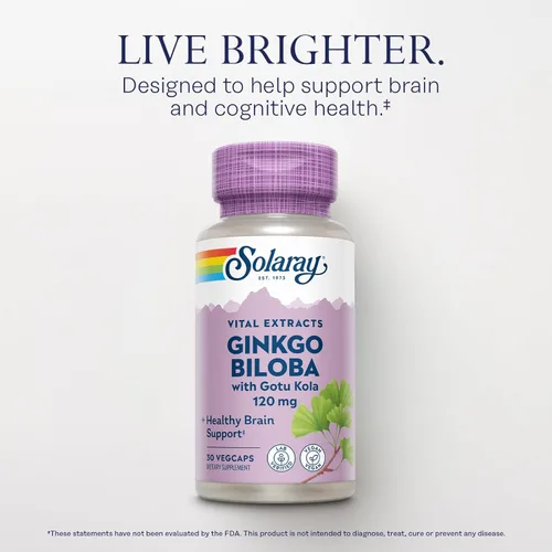 Miniatura 3 de SOLARAY One Daily Ginkgo Biloba Extracto de hoja Circulación sanguínea saludable, apoyo a la memoria y la función cerebral (60 cápsulas vegetales)