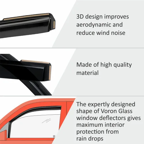 Miniatura 4 de Voron Glass Protectores de lluvia extra duraderos en canal para camiones, Dodge RAM 2009-2018 Crew Cab/Dodge Ram 1500 Classic 2019-2024 Crew Cab