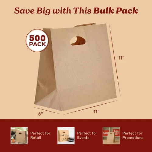 Miniatura 6 de PTP BAGS - Bolsas naturales y blancas de papel de estraza, 11 x 6 x 11 pulgadas, bolsas para servicio de alimentos