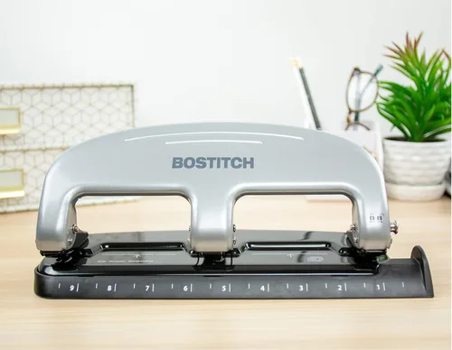 Miniatura 2 de Bostitch Office EZ Squeeze - Perforadora de 3 agujeros, capacidad para 20 hojas, esfuerzo reducido, tecnología anti-atasco, plateada Plateado