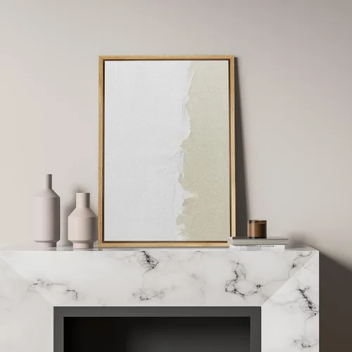 Miniatura 3 de SIGNFORD - Lienzo enmarcado para pared, arte de pintura grunge duotono blanco bronceado, trazos abstractos, formas ilustradas, arte moderno