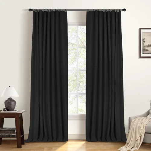 Miniatura 22 de INOVADAY Cortinas 100% opacas para dormitorio, cortinas opacas de 84 pulgadas de largo, cortinas opacas de lino con anillos de clip, aislamiento