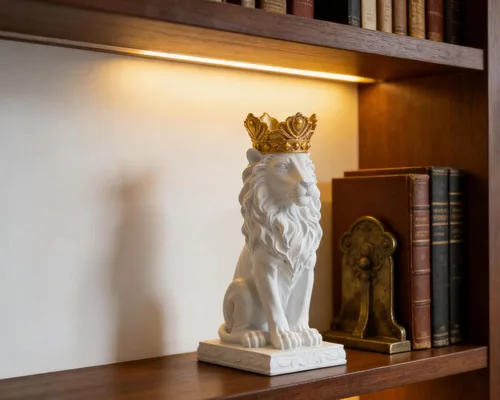 Miniatura 5 de Estatua de león de corona blanca, escultura para decoración del hogar, sala de estar, oficina, figura real de 9 pulgadas, símbolo de fuerza de Blanco