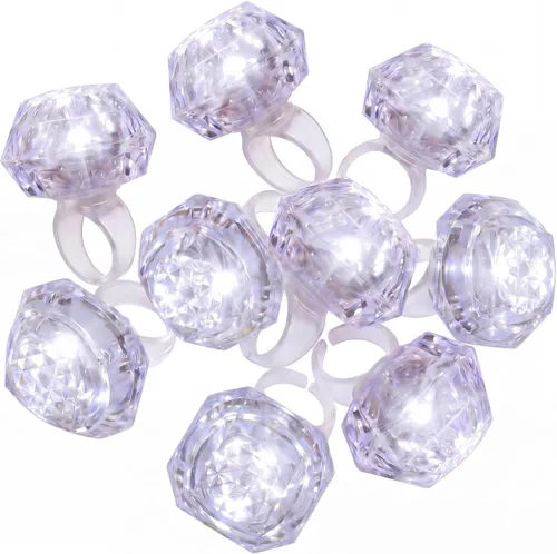Miniatura 8 de Hicarer 8 anillos con luz LED, regalos de despedida de soltera, anillo de plástico intermitente con diamante que brilla en la oscuridad
