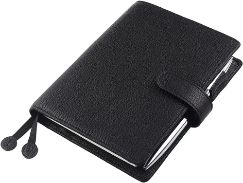 Miniatura 5 de Funda para planificador de cuero genuino A6 con presilla para bolígrafo, ranuras para tarjetas, bolsillos con cremallera, funda para organizador