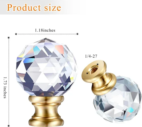 Miniatura 3 de Mudder 2 piezas de remates de lámpara de cristal, pantalla decorativa, tapa de rosca, perilla superior transparente con base de cromo pulido de Base