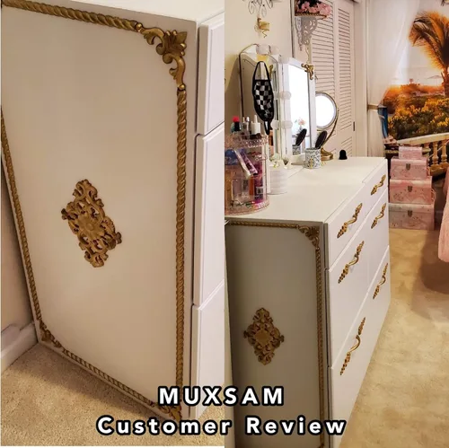 Miniatura 5 de Apliques tallados en madera, 2 piezas de adornos decorativos de madera, MUXSAM calcomanías de centro de muebles sin pintar para gabinete, tocador