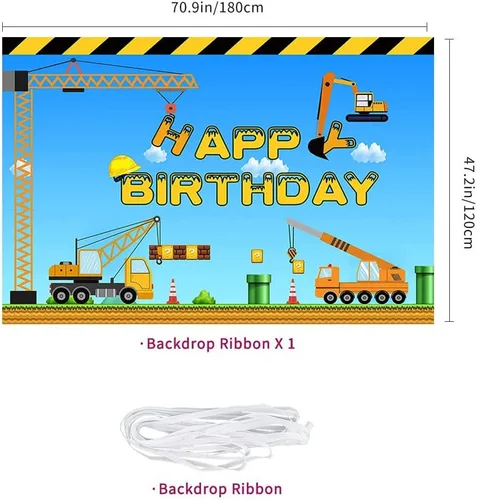 Miniatura 4 de Tema de construcción feliz cumpleaños telón de fondo camión volquete grúa fiesta de cumpleaños banner excavadora camión fotografía fondo niños