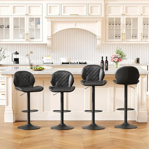 Miniatura 14 de FIRAVOE Juego de 2 taburetes de bar giratorios negros con respaldo, taburete de bar ajustable de 24 a 33 pulgadas, taburete de bar tapizado de piel