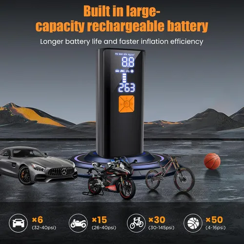 Miniatura 3 de Inflador de neumáticos, compresor de aire portátil, bomba de aire eléctrica inalámbrica de 150 PSI para automóvil, motocicleta, neumáticos