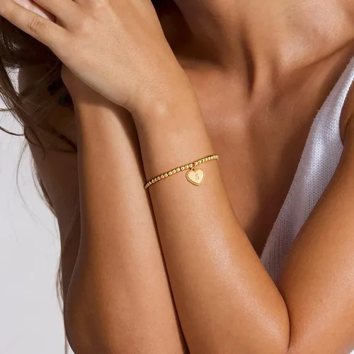 Miniatura 5 de Pulseras con iniciales de corazón de cuentas doradas para mujer, pulsera de bolas chapadas en oro de 14 quilates, dije de corazón hecho a mano