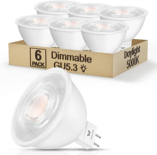 Miniatura 12 de Bombilla LED MR16 regulable, 5 W (equivalente a 50 W) 2700 K blanco cálido, bombillas de base GU5.3, ángulo de haz de 40°, 12 V CA CC - sin Blanco