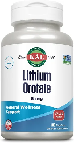 KAL Orotato de litio de 5 mg, suplemento de litio de baja dosis para apoyo al estado de ánimo de bienestar general, altamente biodisponible, vegano,