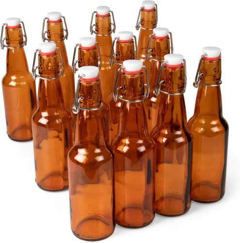 Cocktailor Botellas de cerveza Grolsch de vidrio (paquete de 12, 11 oz./11.2 fl oz), sellado hermético con tapa abatible/tapones abatibles,