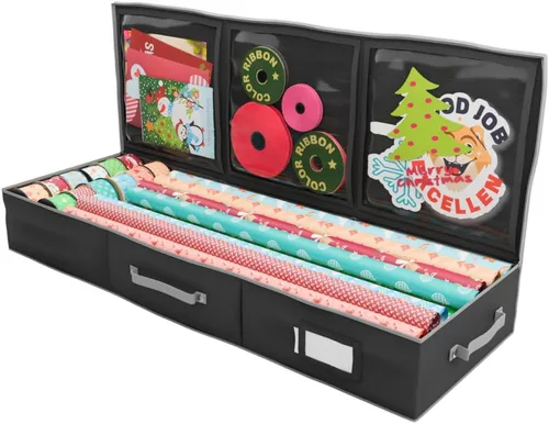 Contenedor de almacenamiento de papel de regalo, organizador de papel de regalo debajo de la cama, 41 x 14 x 6 pulgadas, soporte de caja para 18 a