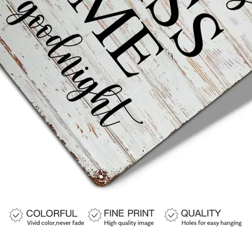 Miniatura 3 de Letrero de metal con letras familiares con texto en inglés "Saying Always Kiss Me Goodnight" de grano de madera, divertido, envejecido, elegante