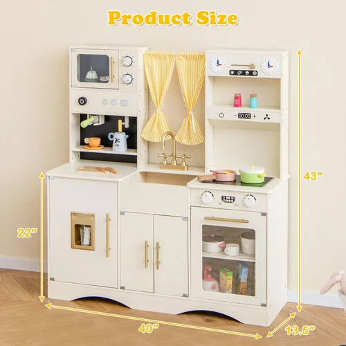 Miniatura 8 de INFANS Juego de Cocina para Niños, Set de Cocina de Juguete con Máquina de Café, Estufa, Fregadero Extraíble, Microondas, Gabinete