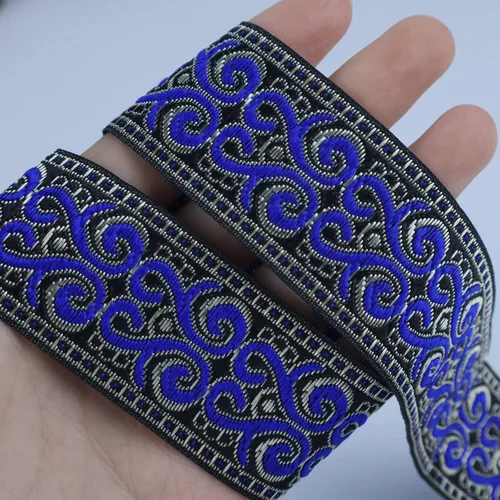 Miniatura 2 de Cinta jacquard boho de 5 yardas bordada azul marino para coser, bolso hecho a mano, decoración de ropa