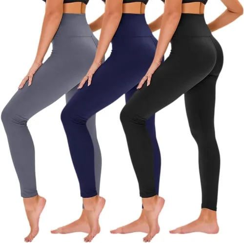 TNNZEET Paquete de 3 leggings para mujer Pantalones de yoga suaves de cintura alta con control de abdomen negro para entrenamiento, gimnasio y