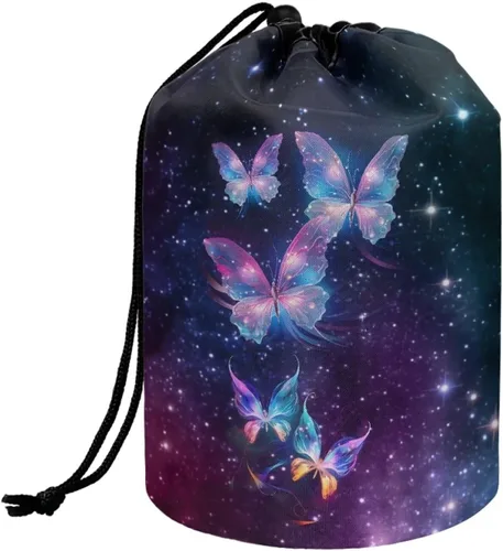 Miniatura 35 de Poceacles Bolsa de maquillaje con cordón, estuche portátil para cosméticos, bolsa de aseo de viaje, organizador de barril, bolsa de almacenamiento