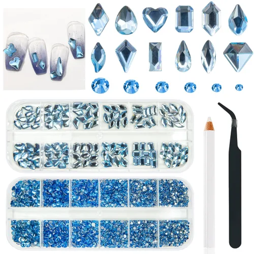 Miniatura 10 de qiipii Diamantes de imitación para uñas de amatista púrpura de múltiples formas de cristal con base plana K9, piedras de vidrio púrpura claro, gemas