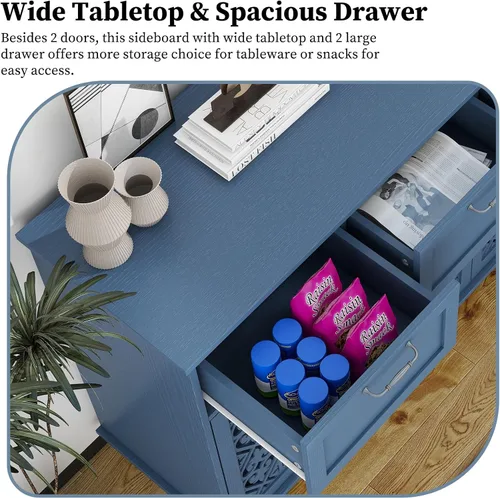 Miniatura 4 de Armario de almacenamiento de cocina con cajones - Armario decorativo con puerta tallada, aparador de piso buffet con almacenamiento, pequeña