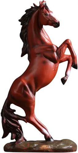 Estatuas de caballo de mejor calidad - Escultura de caballo luchando en resina de pie para decoración de oficina y hogar, adornos de mesa (Rojo)